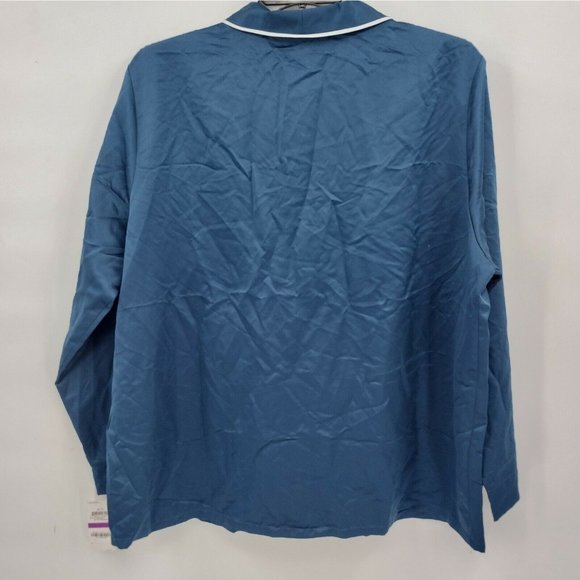 Alfani Womens Plus XXL 2X Pajama Top Navy Blue Button Down Silky Soft Shirt NWT - Picture 2 of 5